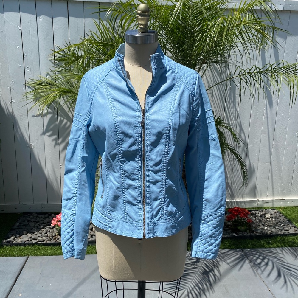 Baby Blue Faux Leather Jacket